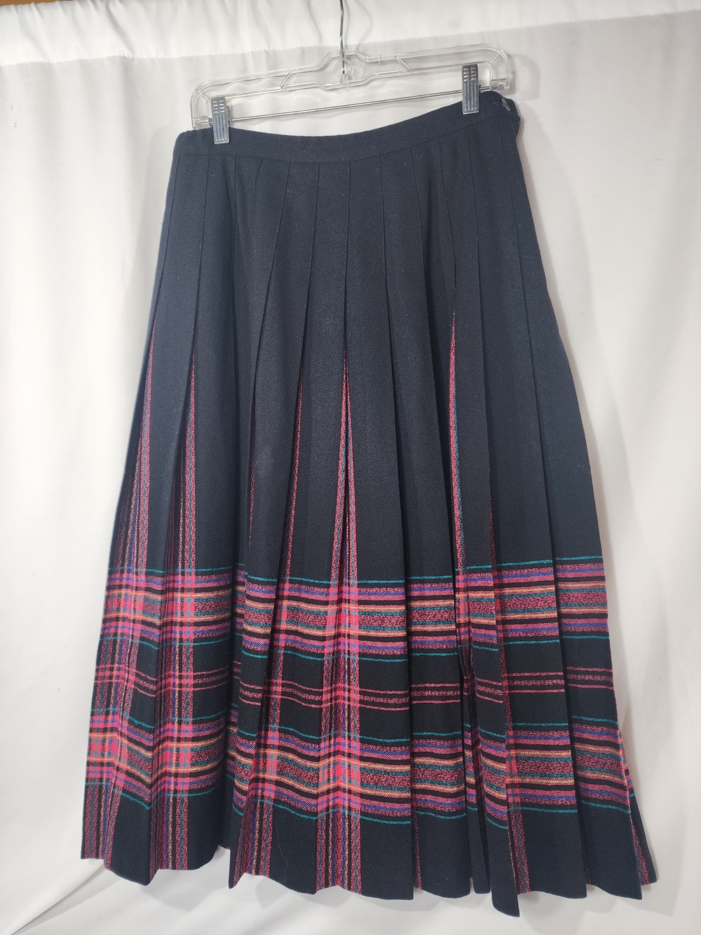 Pendleton Black Pleated Skirt with Pink & Teal Plaid Bands
